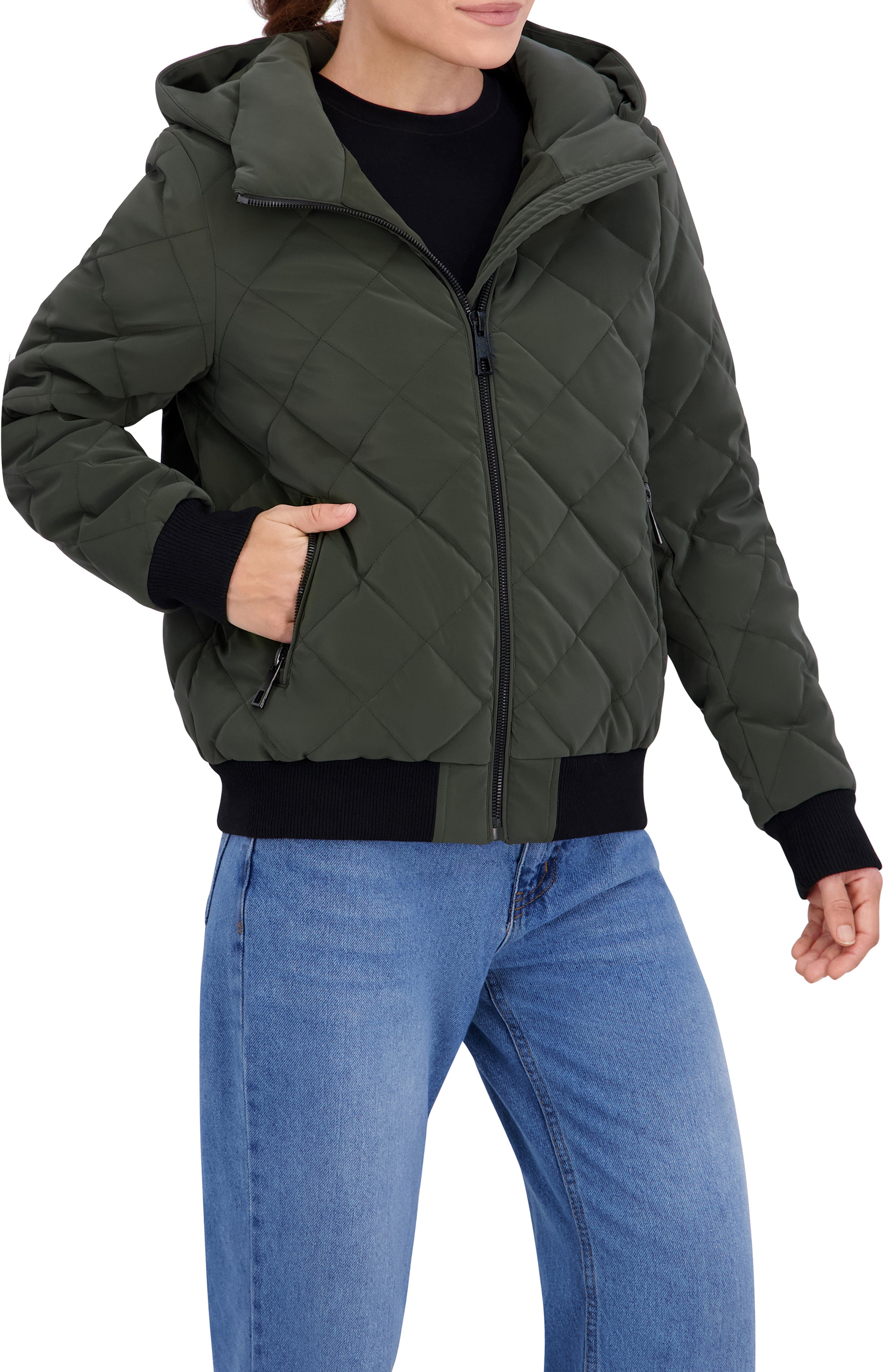 Quilted Carbon Puffer Bomber Jacket