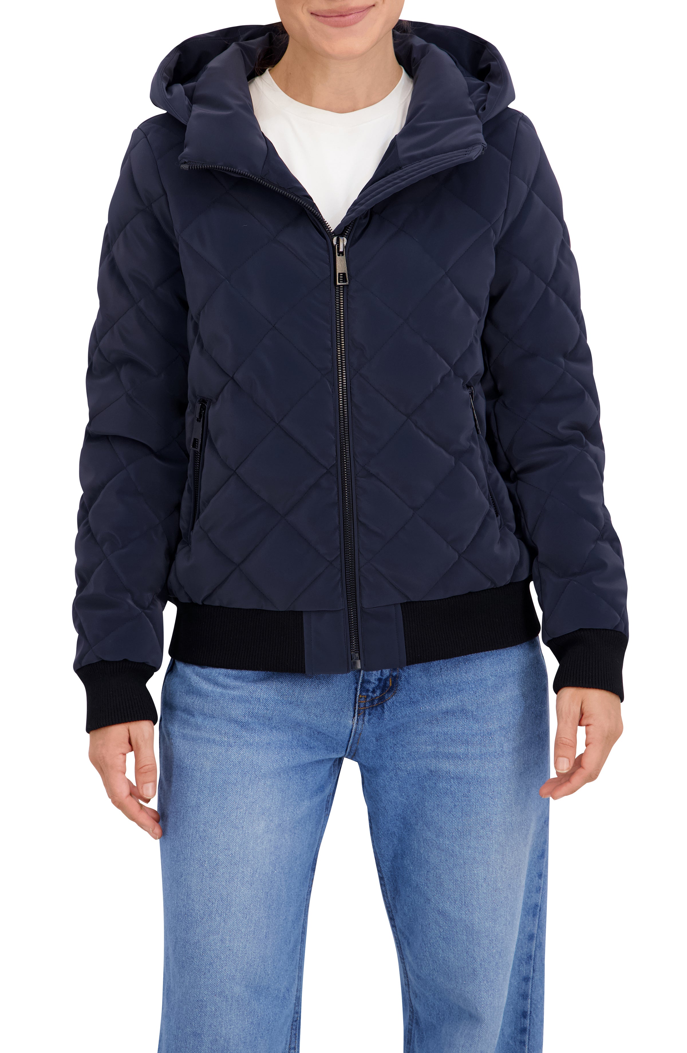 Quilted Carbon Puffer Bomber Jacket