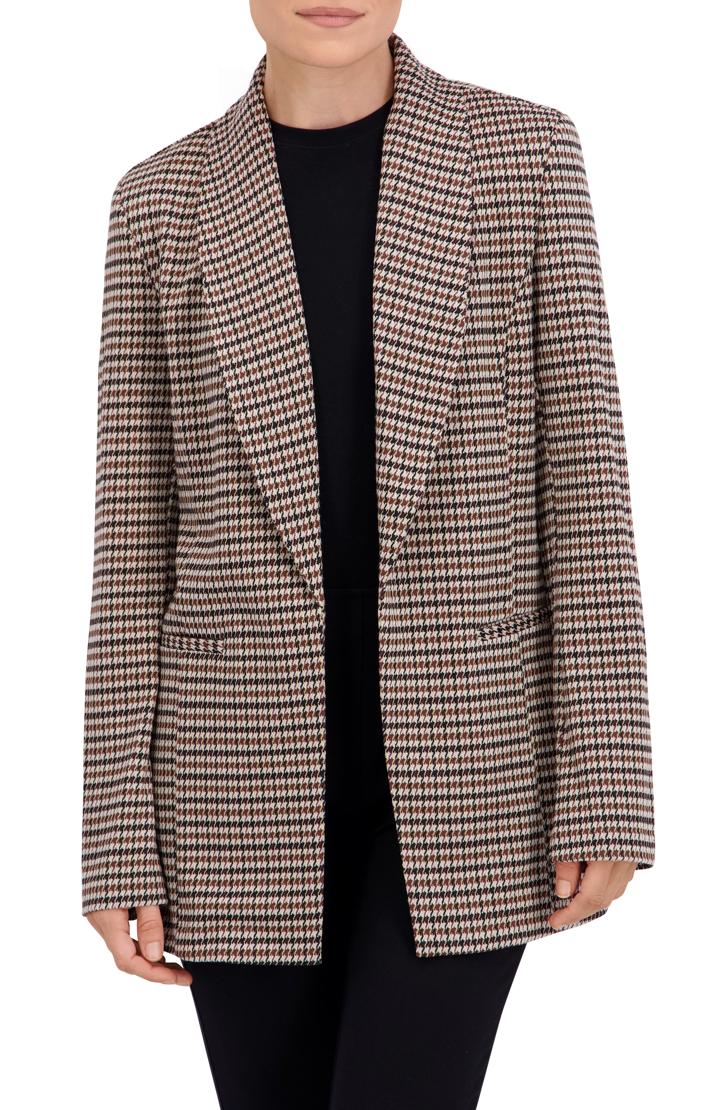 Shawl Collar, Plaid Knit Unlined Blazer