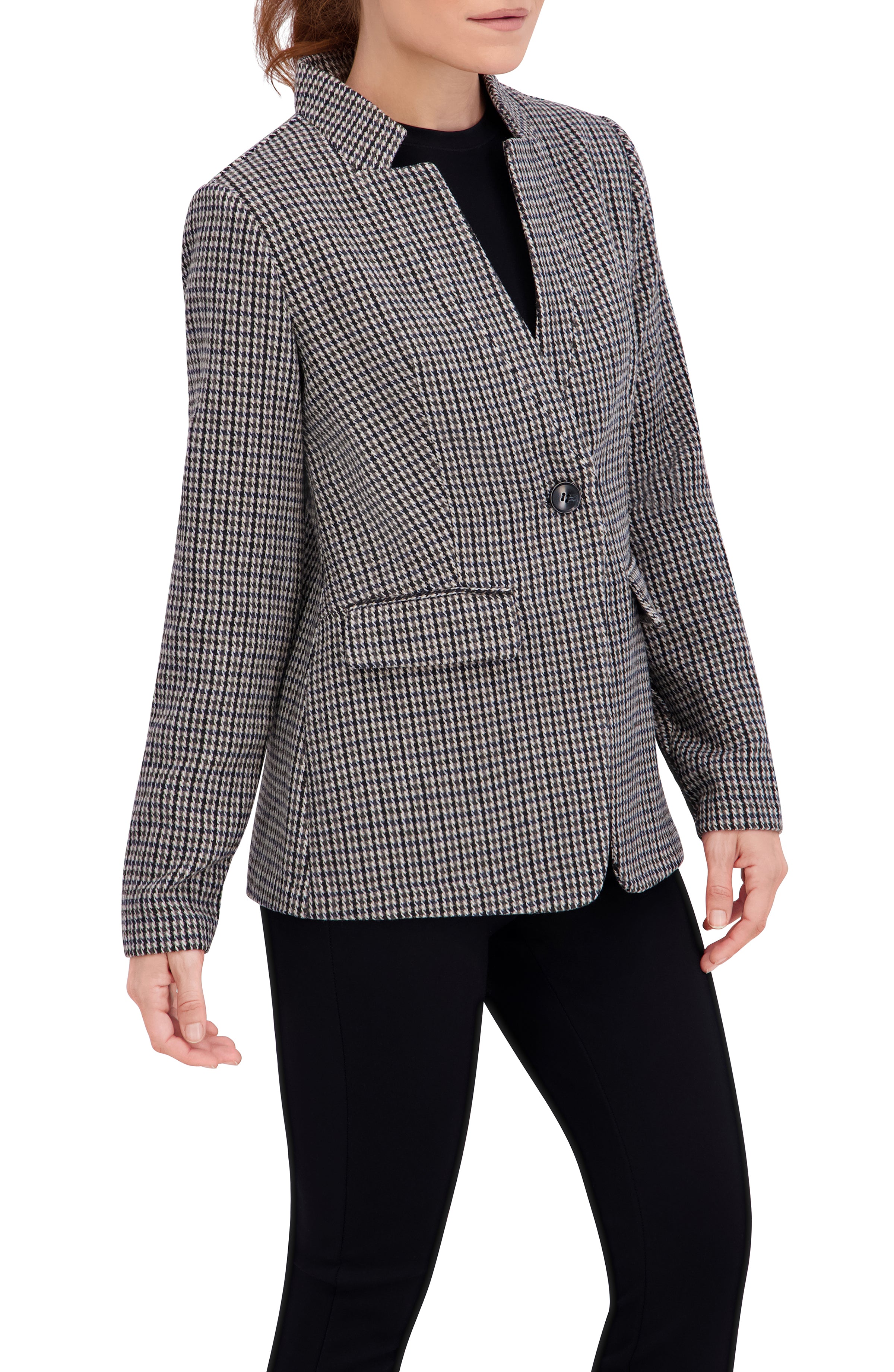 Inverted Collar Plaid One Button Unlined Blazer