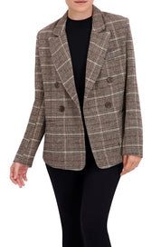 Double Breasted Plaid Unlined Blazer
