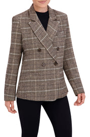 Double Breasted Plaid Unlined Blazer