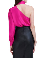 OL621025 - One Shoulder Puff Sleeve Satin Top - Ookie & Lala