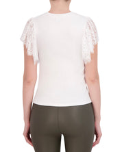 Crew Neck Top with Lace Shoulder Detail
