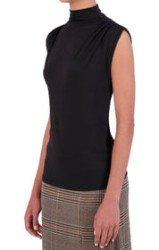 Sleeveless mock turtleneck blouse with rouching detail