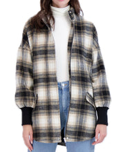 Zip Front Vegan Cashmere Plaid Jacket with Drop Shoulder & Rib Cuffs
