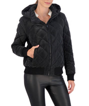 Hooded Quilted Carbon Puffer Bomber Jacket