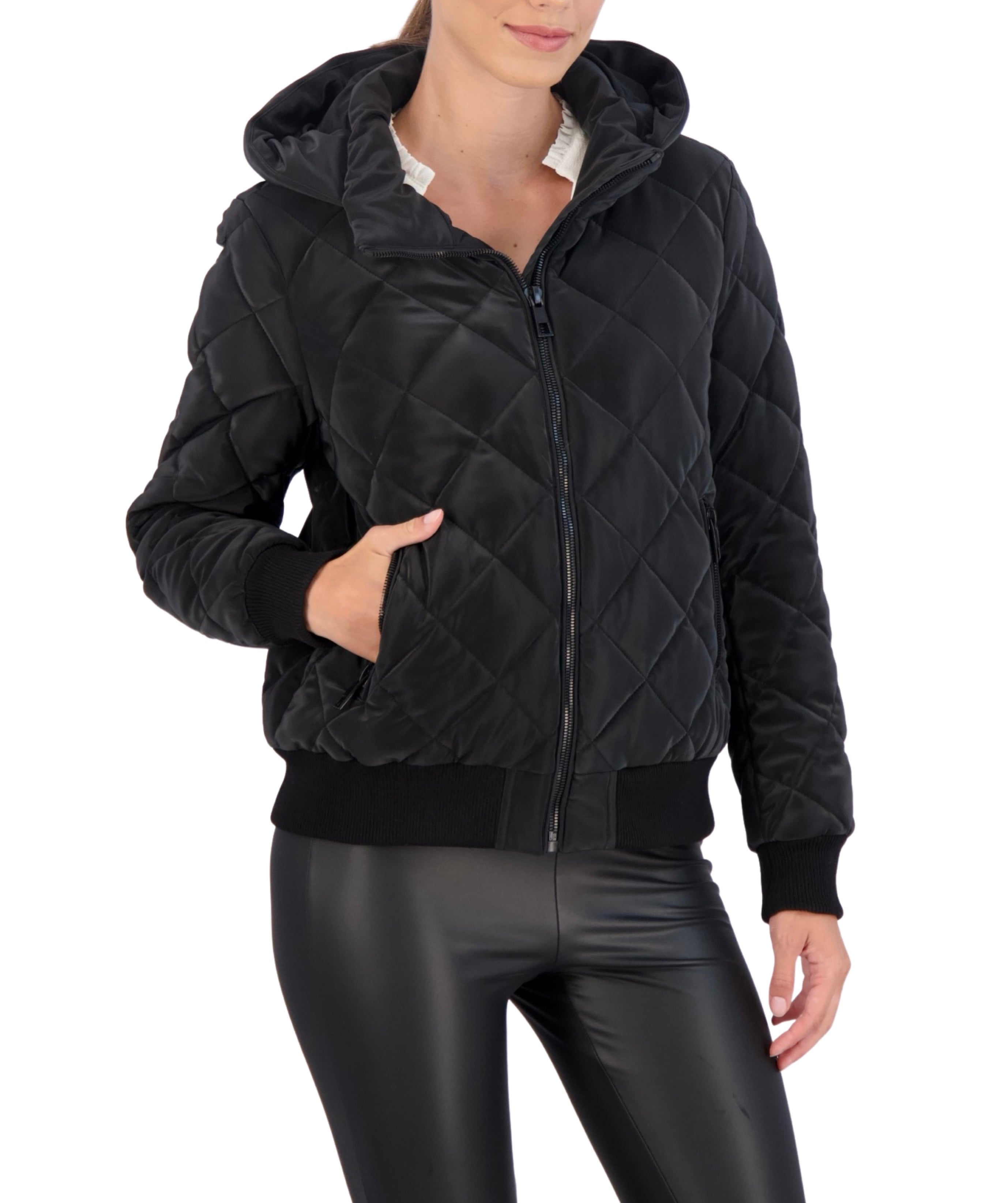 Hooded Quilted Carbon Puffer Bomber Jacket