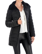 Faux Fur Trim Carbon Puffer Jacket