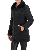 Faux Fur Trim Carbon Puffer Jacket