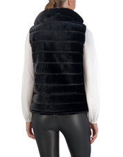 Carbon Puffer Vest Reversible to Grooved Faux Fur