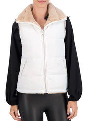 Carbon Puffer Vest Reversible to Grooved Faux Fur