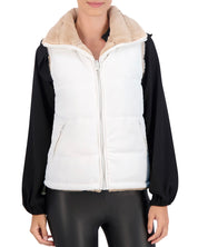 Carbon Puffer Vest Reversible to Grooved Faux Fur