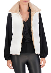 Carbon Puffer Vest Reversible to Grooved Faux Fur