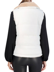 Carbon Puffer Vest Reversible to Grooved Faux Fur