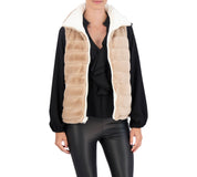 Carbon Puffer Vest Reversible to Grooved Faux Fur