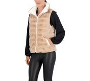 Carbon Puffer Vest Reversible to Grooved Faux Fur