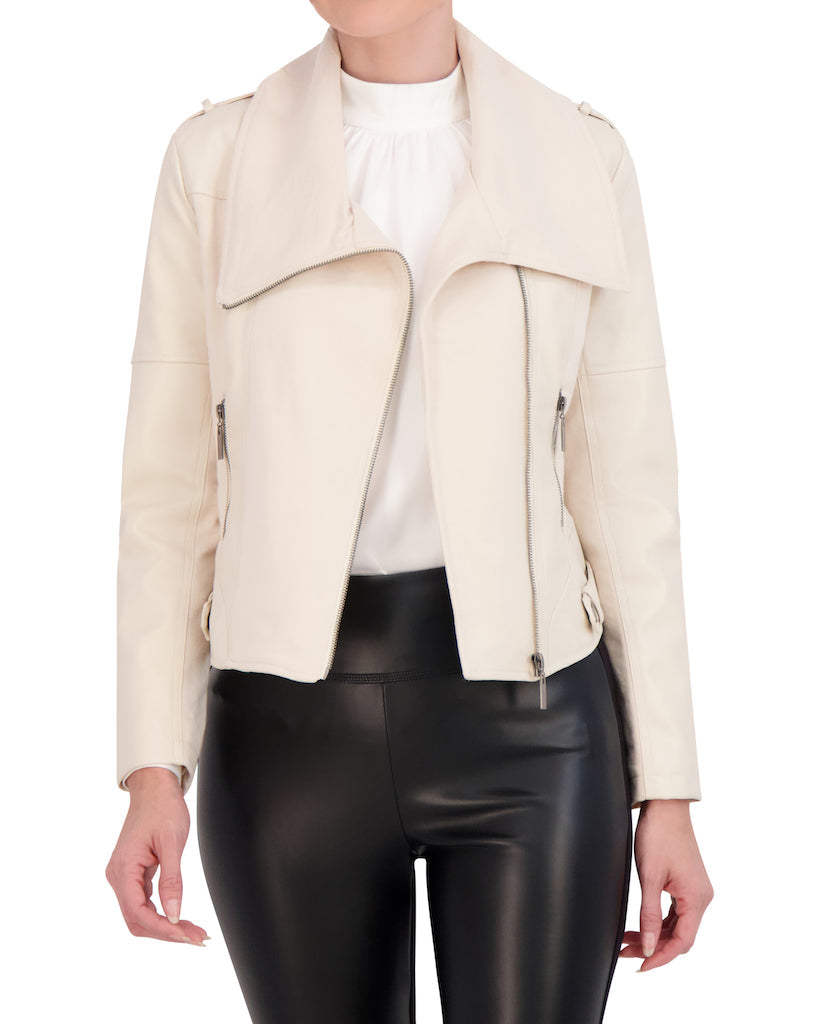 OL723019 - Mix Media Drape Front Moto - Ookie & Lala