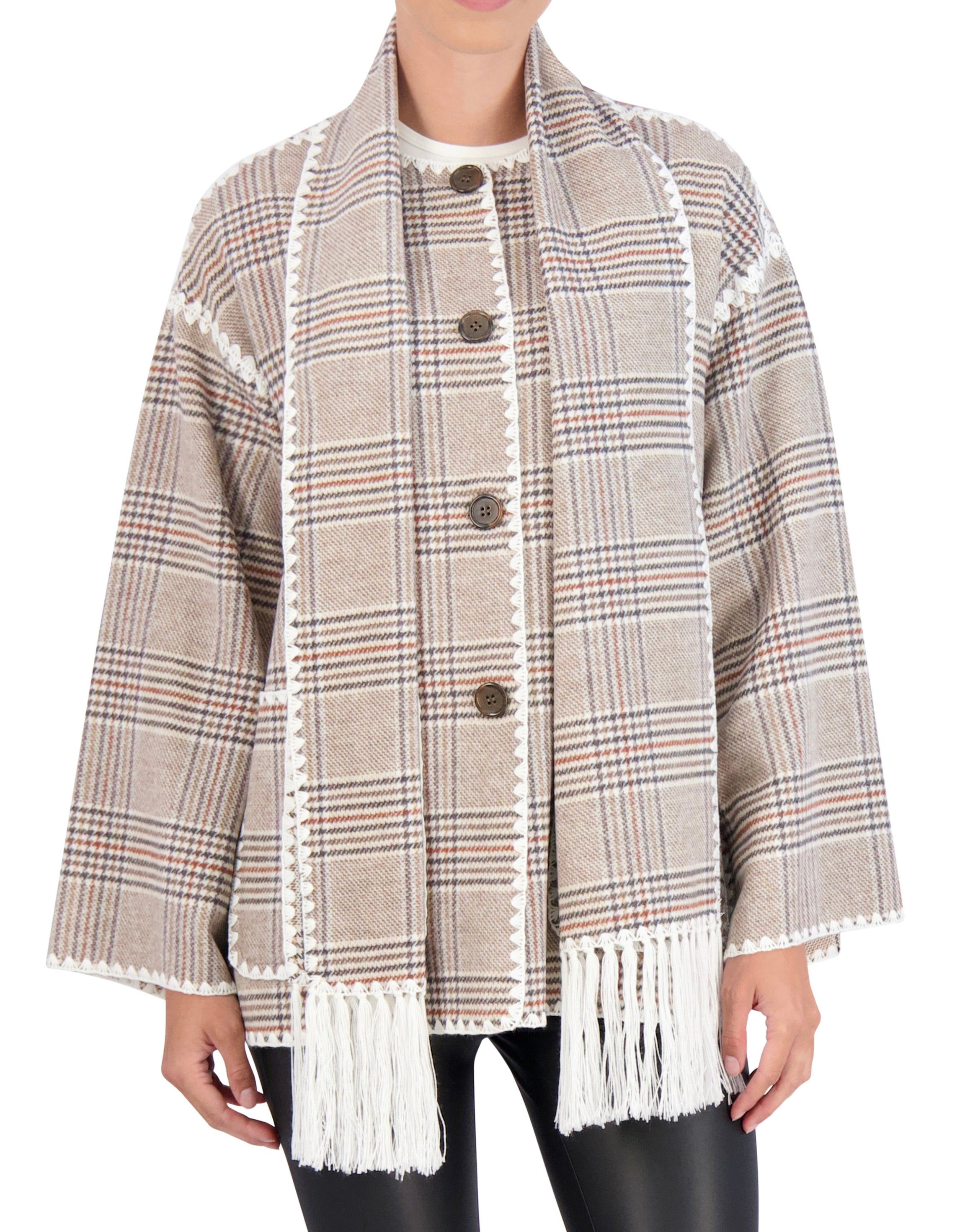 Vegan Cashmere Scarf Coat with Whipstitch Trim