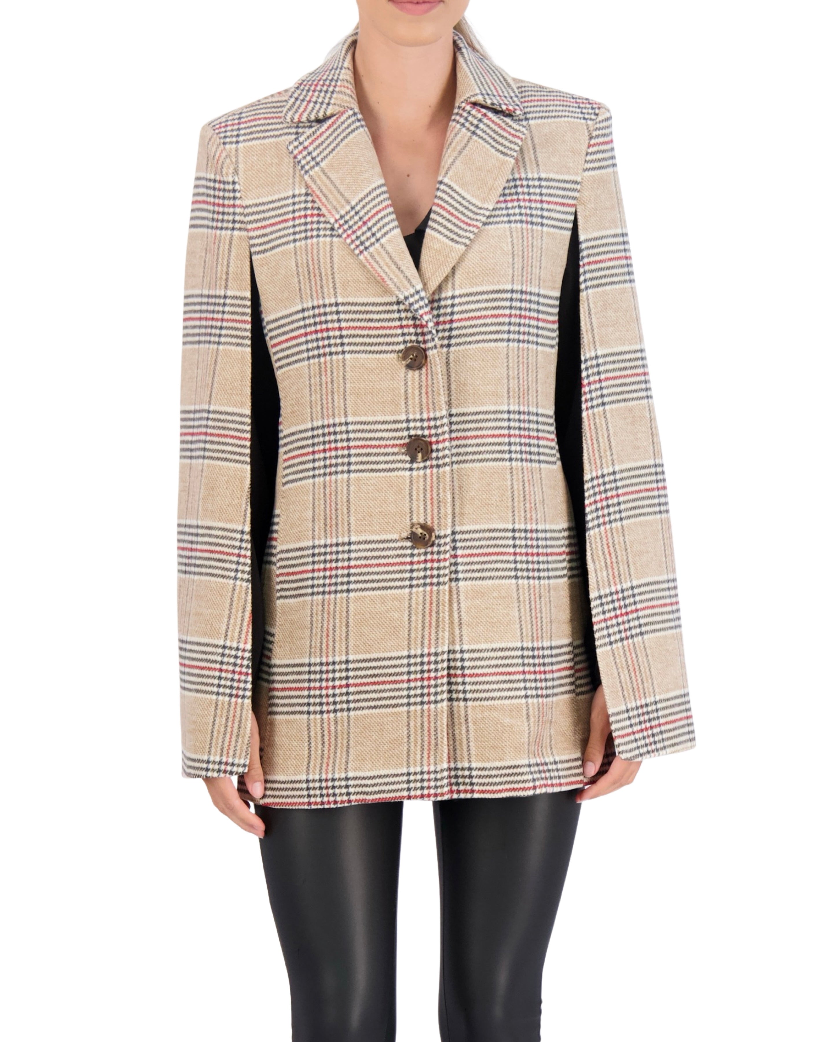 Vegan Cashmere Plaid Cape Jacket