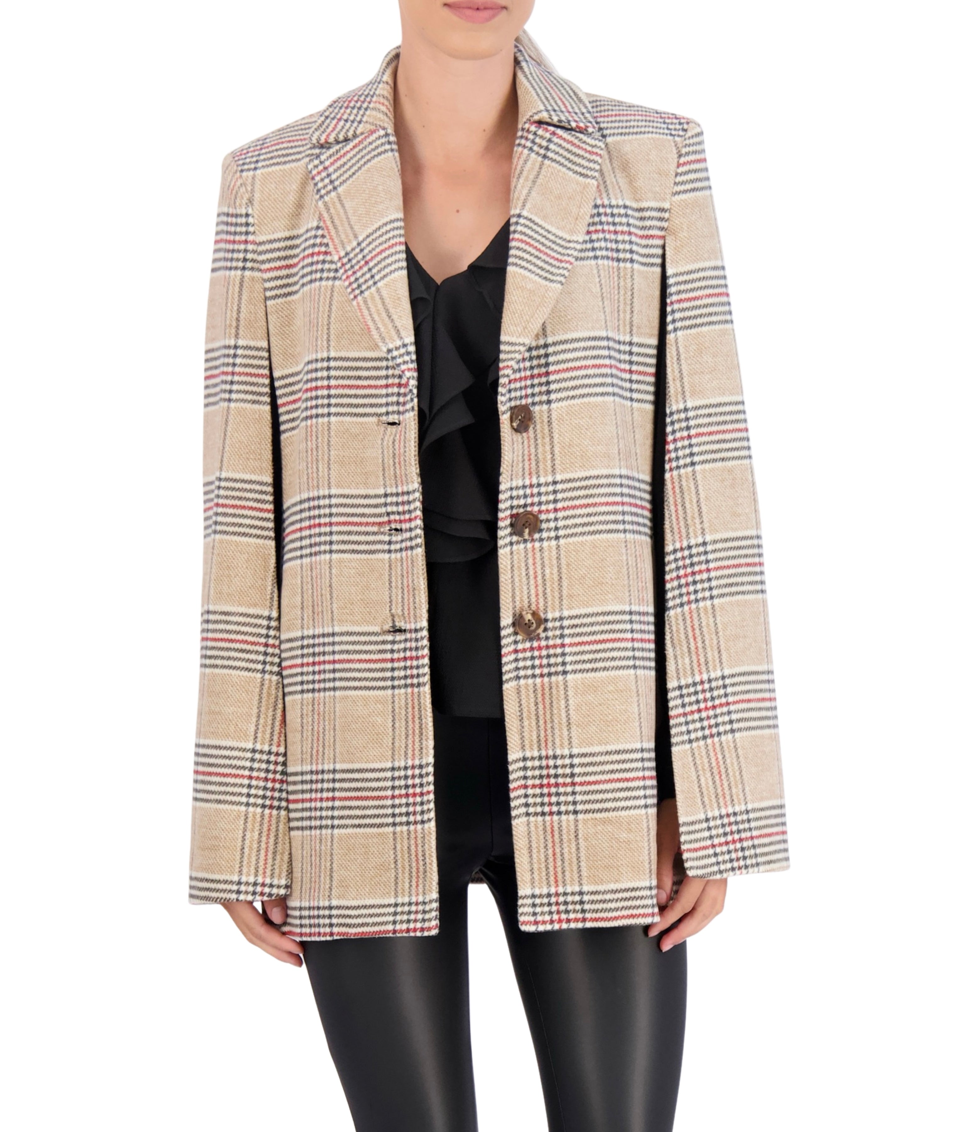 Vegan Cashmere Plaid Cape Jacket