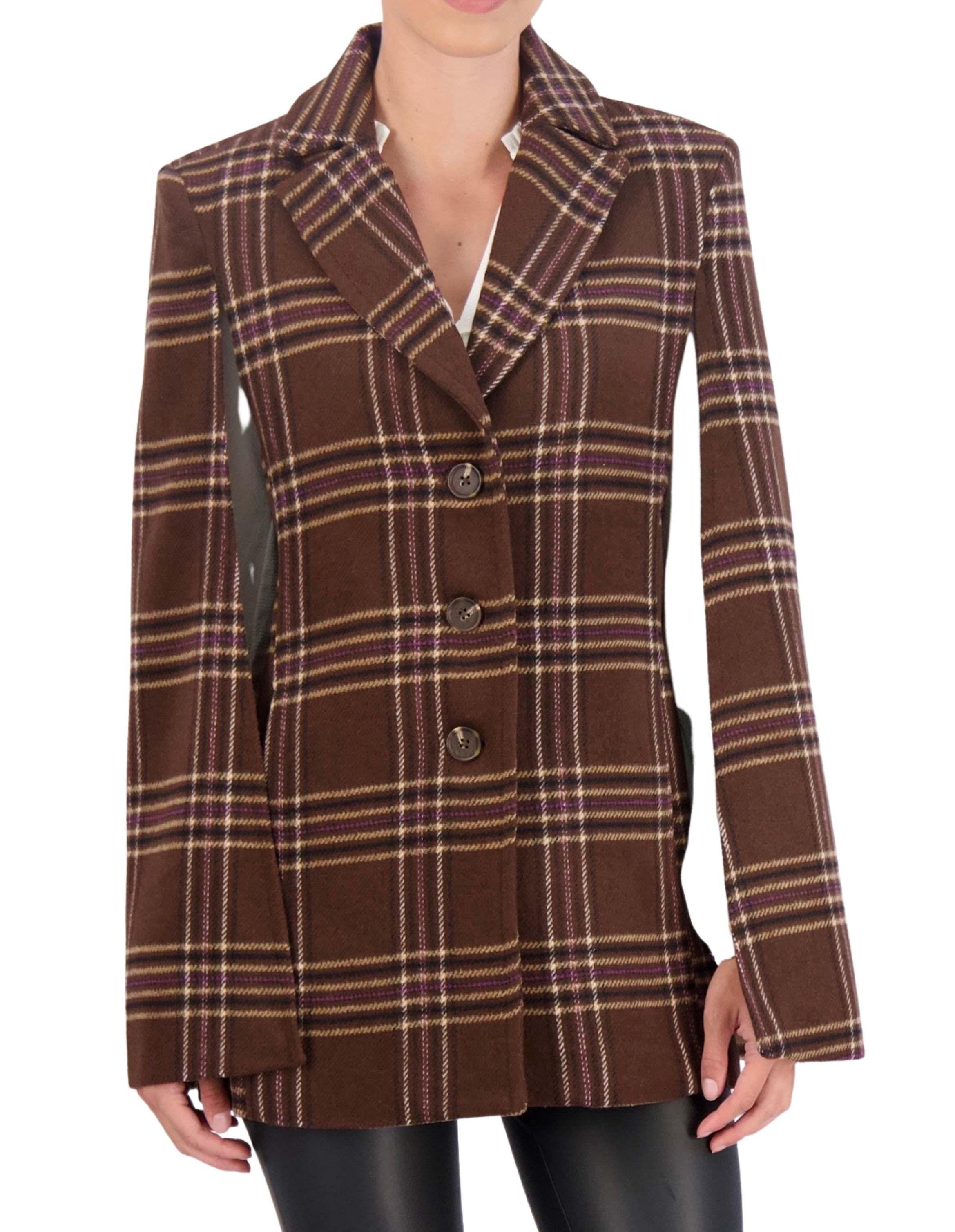 Vegan Cashmere Plaid Cape Jacket