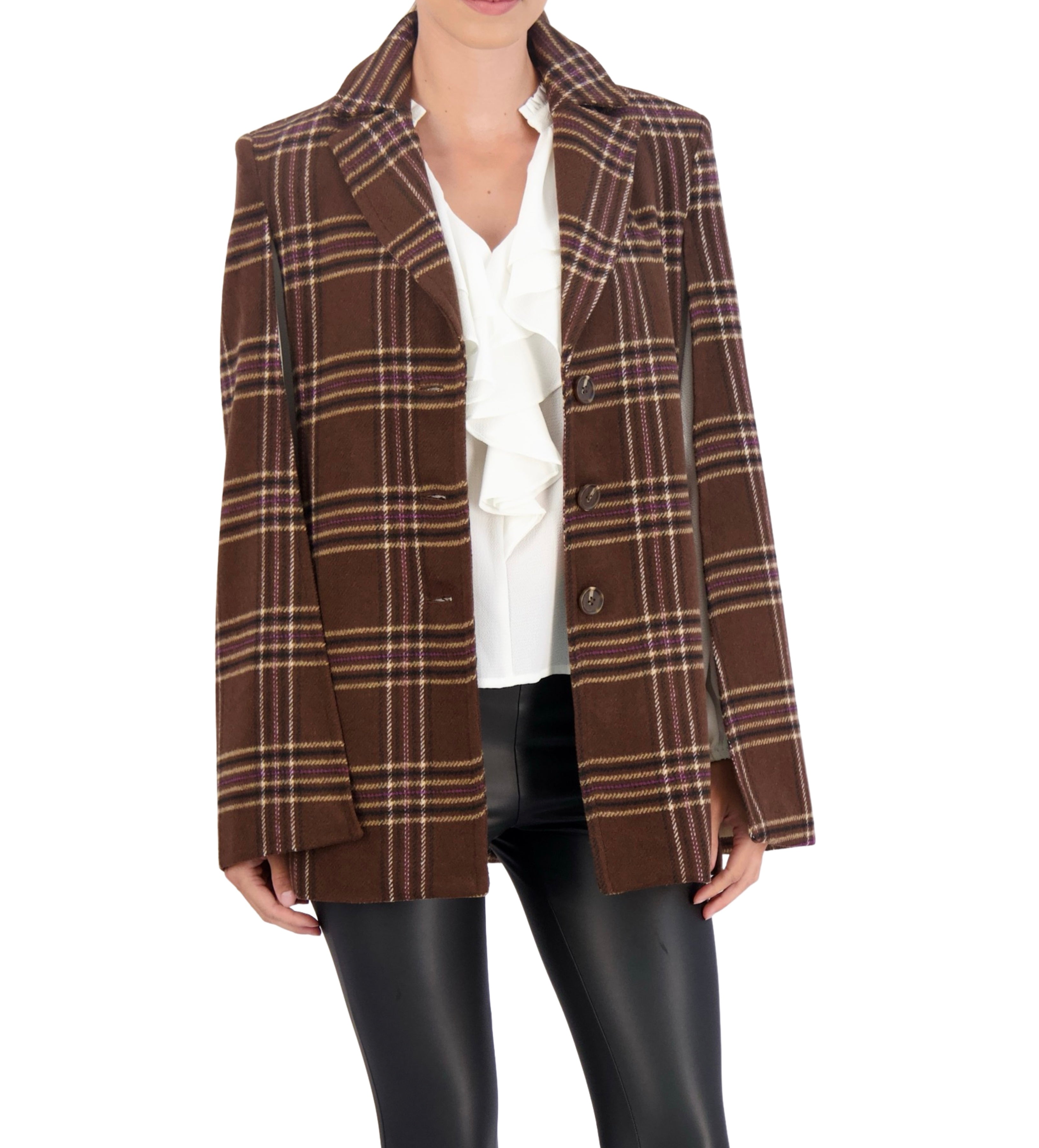 Vegan Cashmere Plaid Cape Jacket