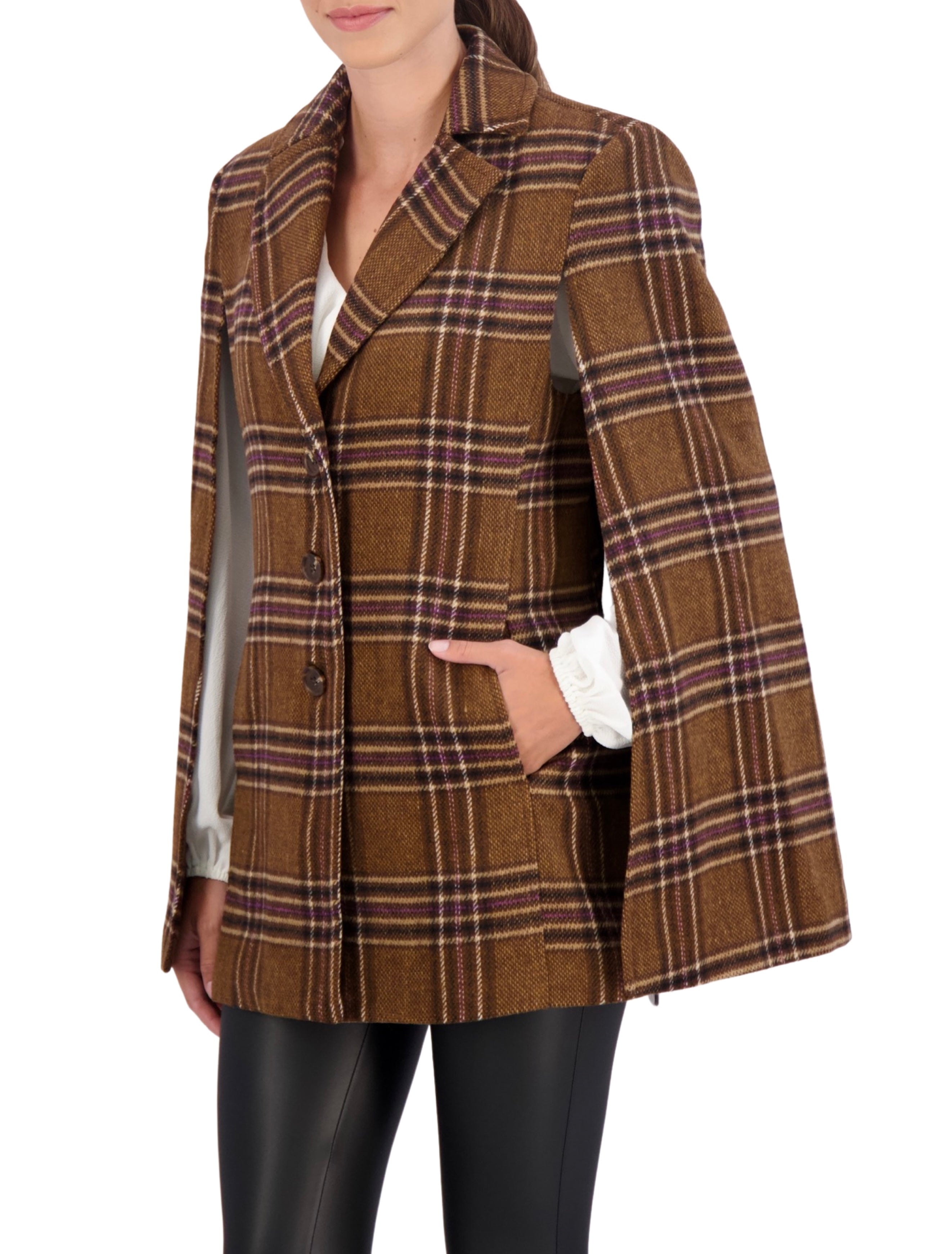 Vegan Cashmere Plaid Cape Jacket