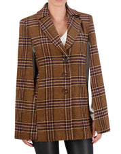 Vegan Cashmere Plaid Cape Jacket