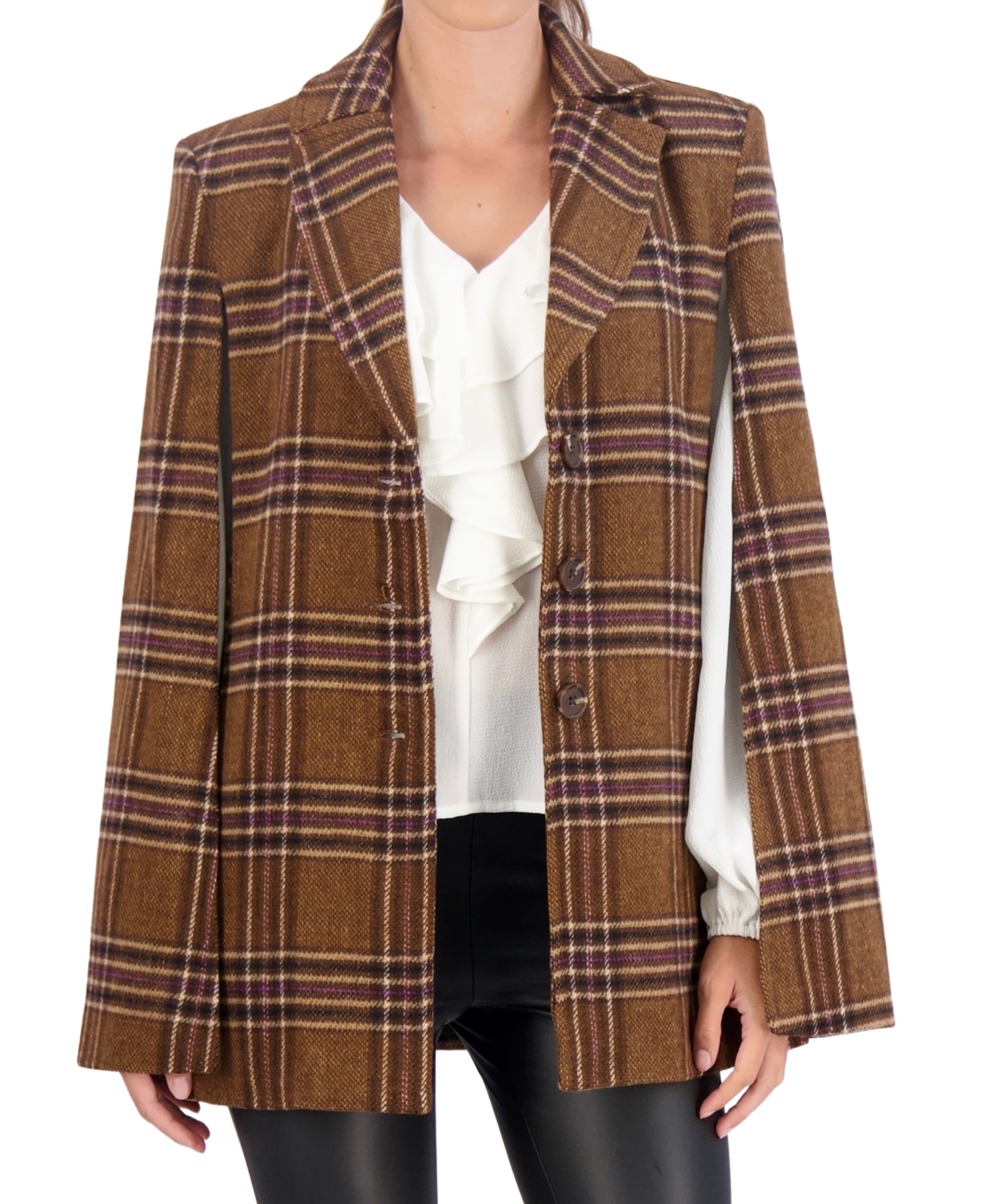 Vegan Cashmere Plaid Cape Jacket