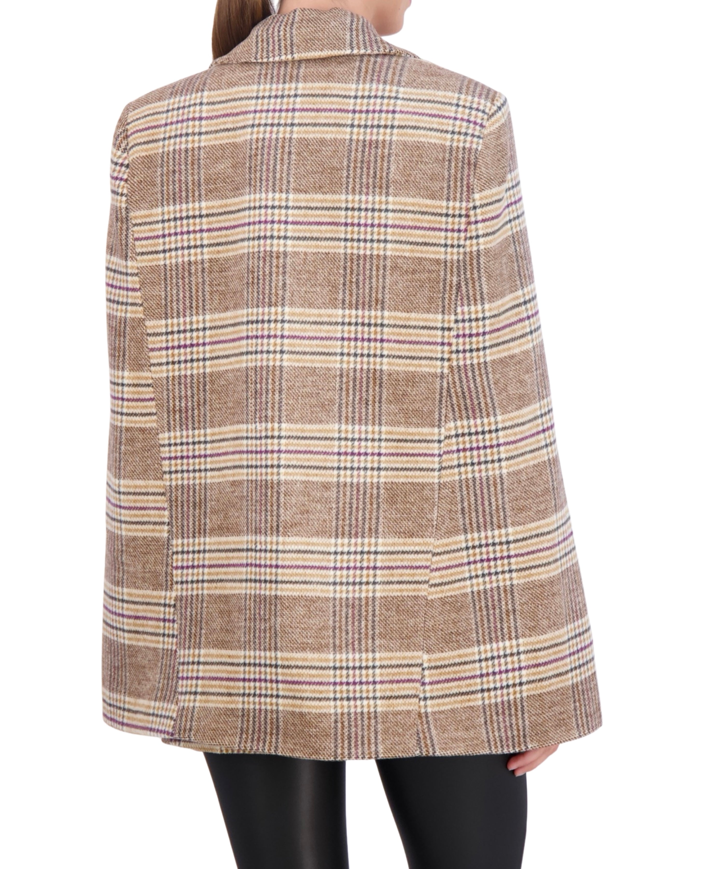 Vegan Cashmere Plaid Cape Jacket