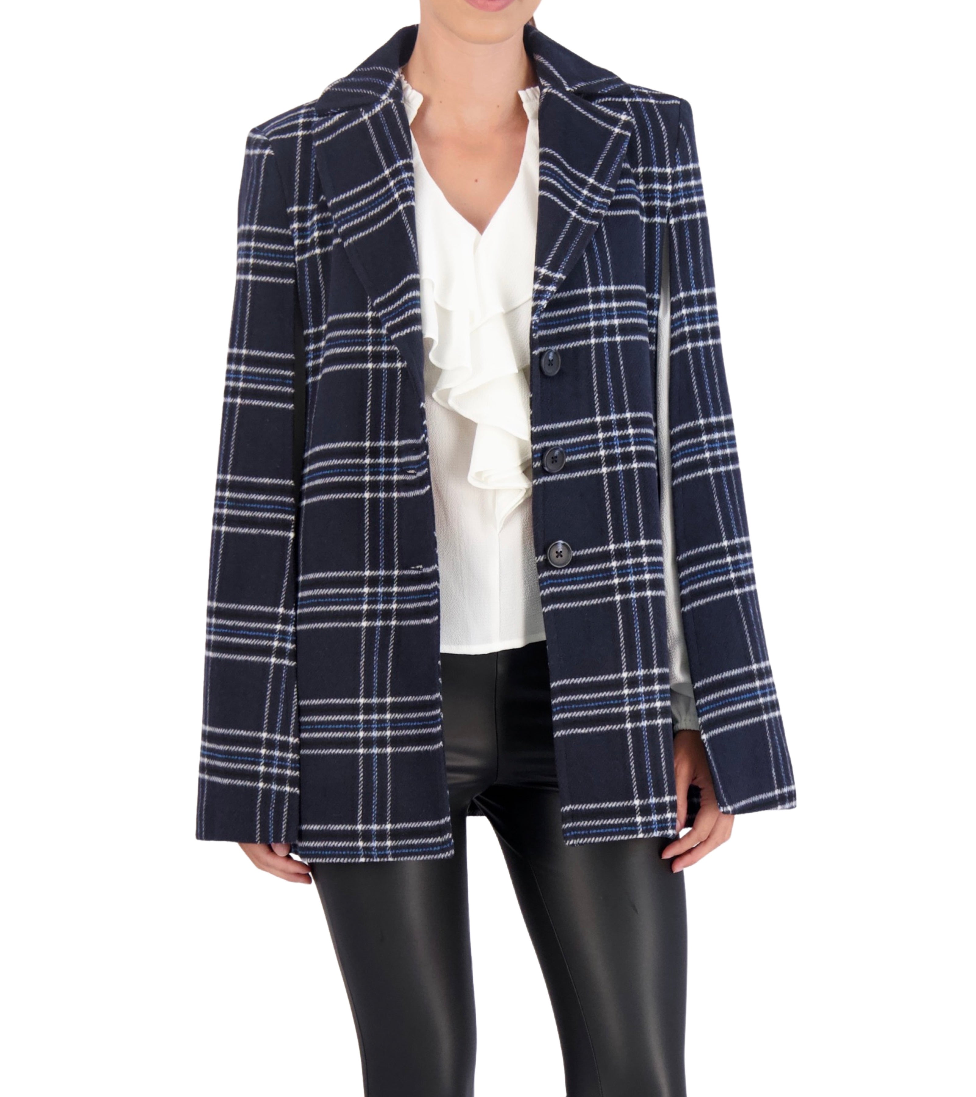 Vegan Cashmere Plaid Cape Jacket