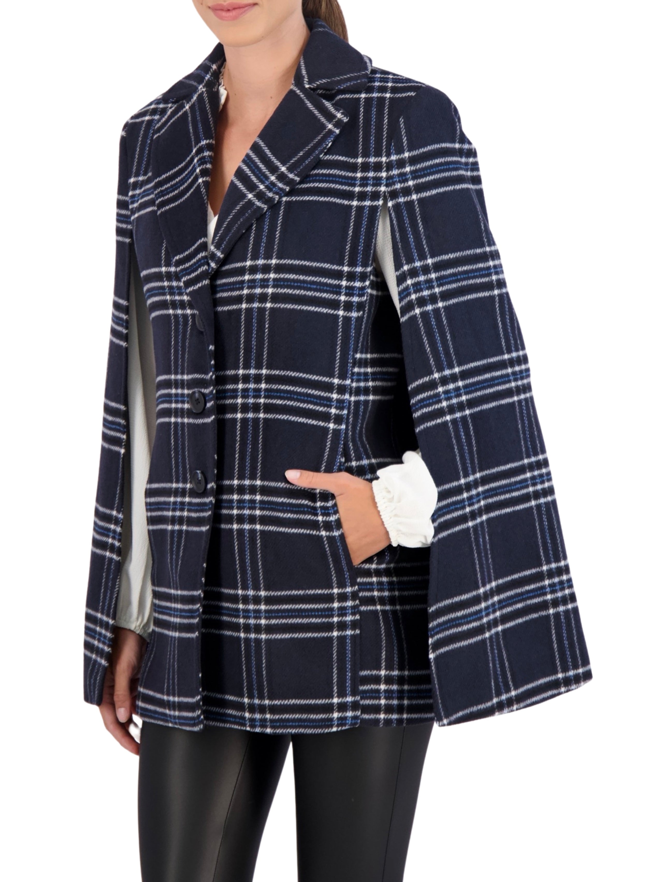 Vegan Cashmere Plaid Cape Jacket