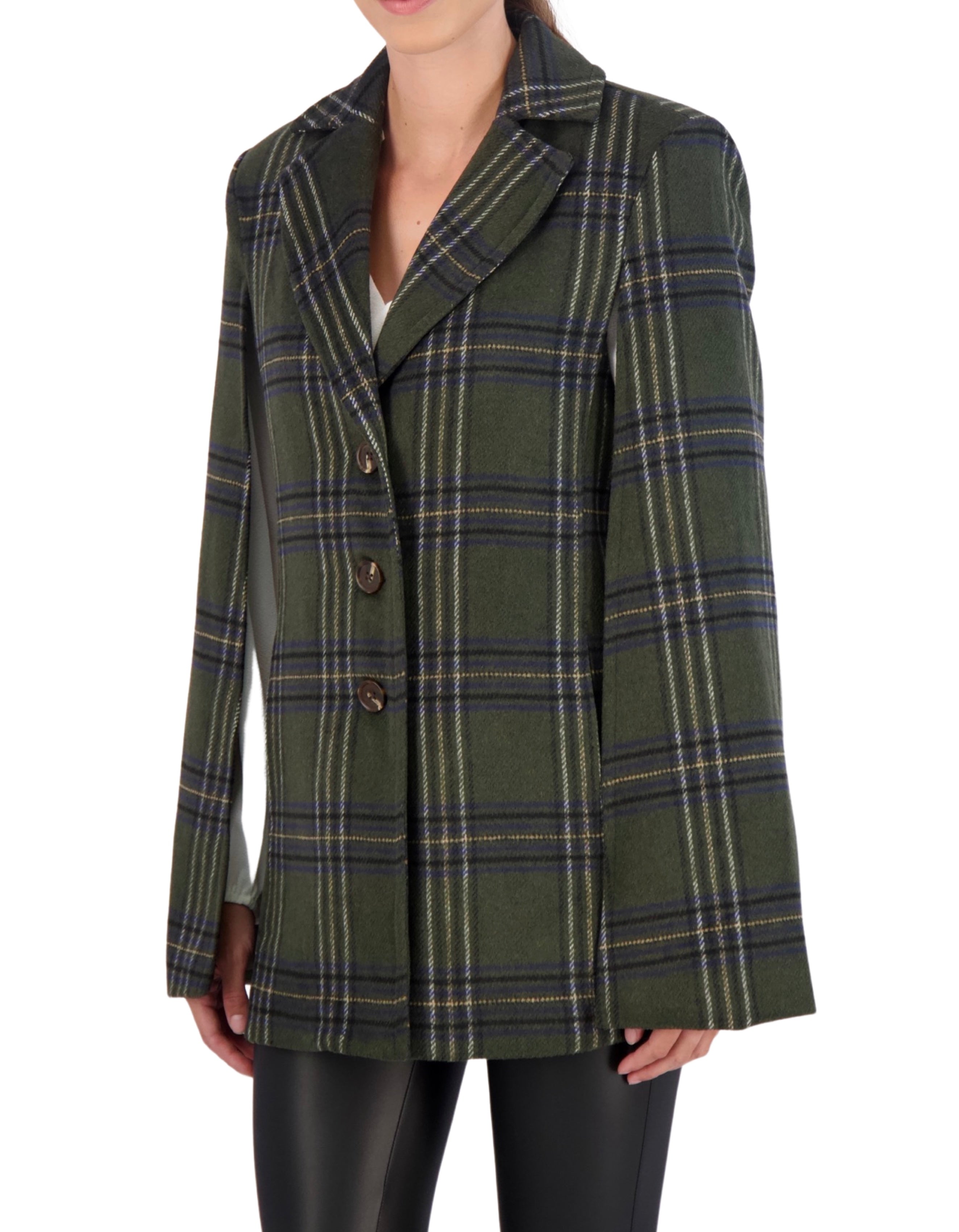 Vegan Cashmere Plaid Cape Jacket