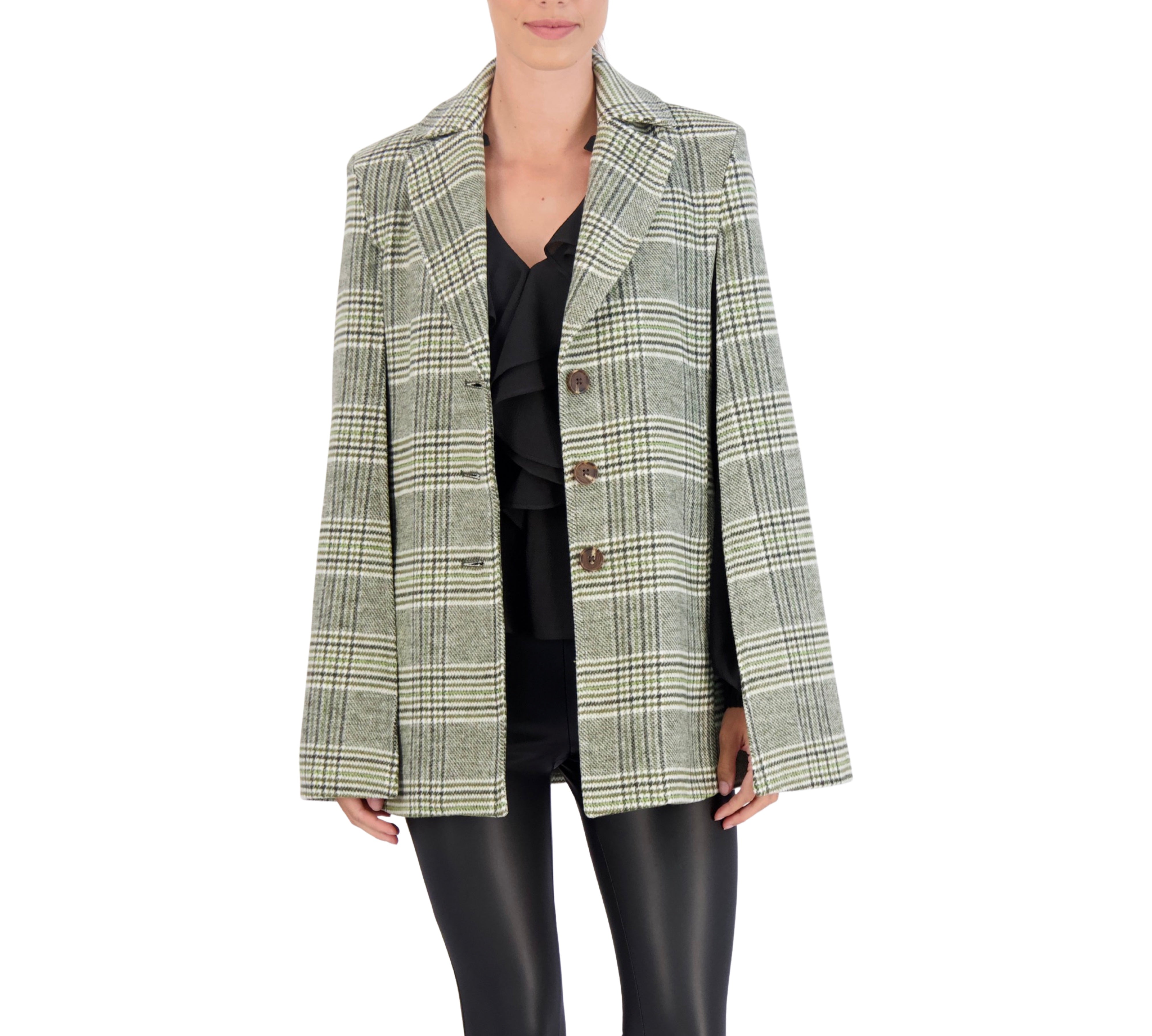 Vegan Cashmere Plaid Cape Jacket