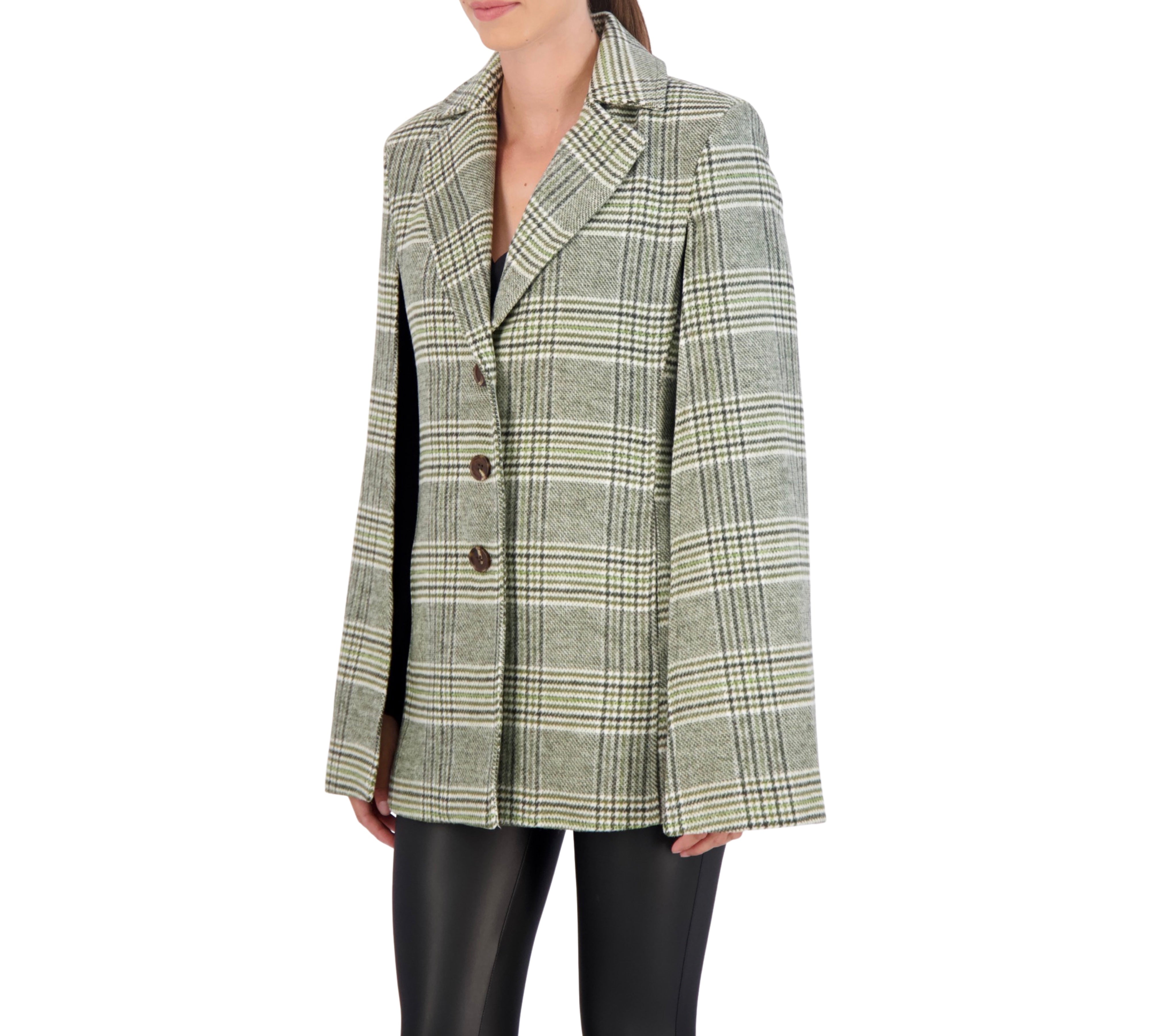 Vegan Cashmere Plaid Cape Jacket