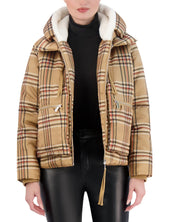 Cropped Plaid Utility Puffer