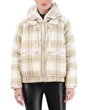 Cropped Plaid Utility Puffer