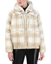 Cropped Plaid Utility Puffer