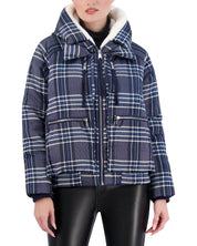 Cropped Plaid Utility Puffer