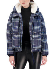 Cropped Plaid Utility Puffer