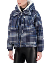 Cropped Plaid Utility Puffer