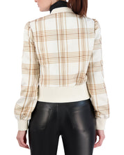 Plaid Satin Bomber Jacket