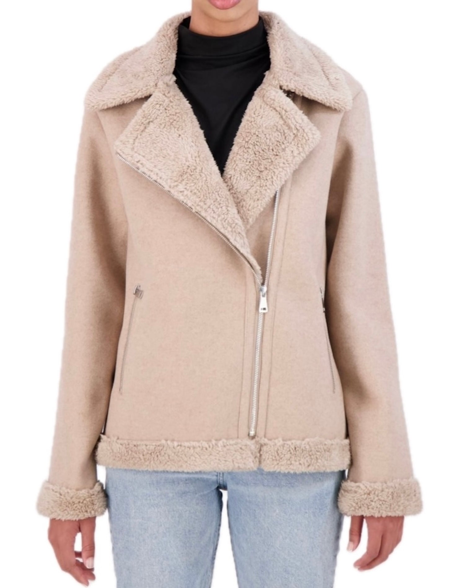 Vegan Cashmere faux shearling boyfriend moto