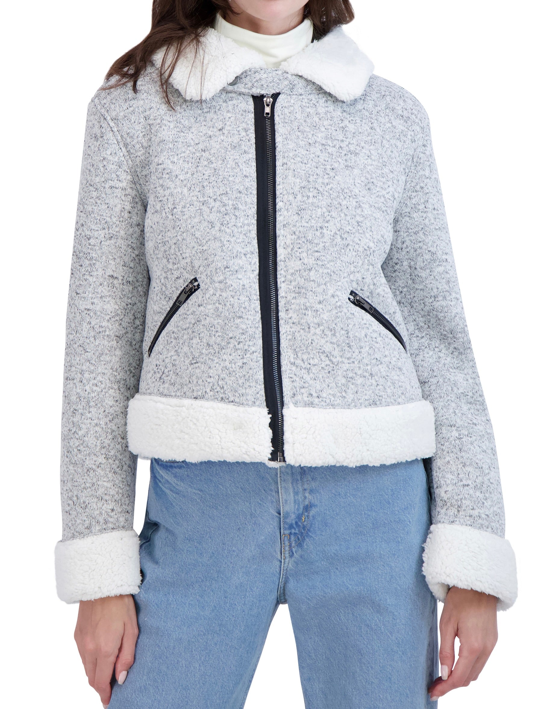 Sweater Bonded to Sherpa - CF Zip Moto with Detach Hood