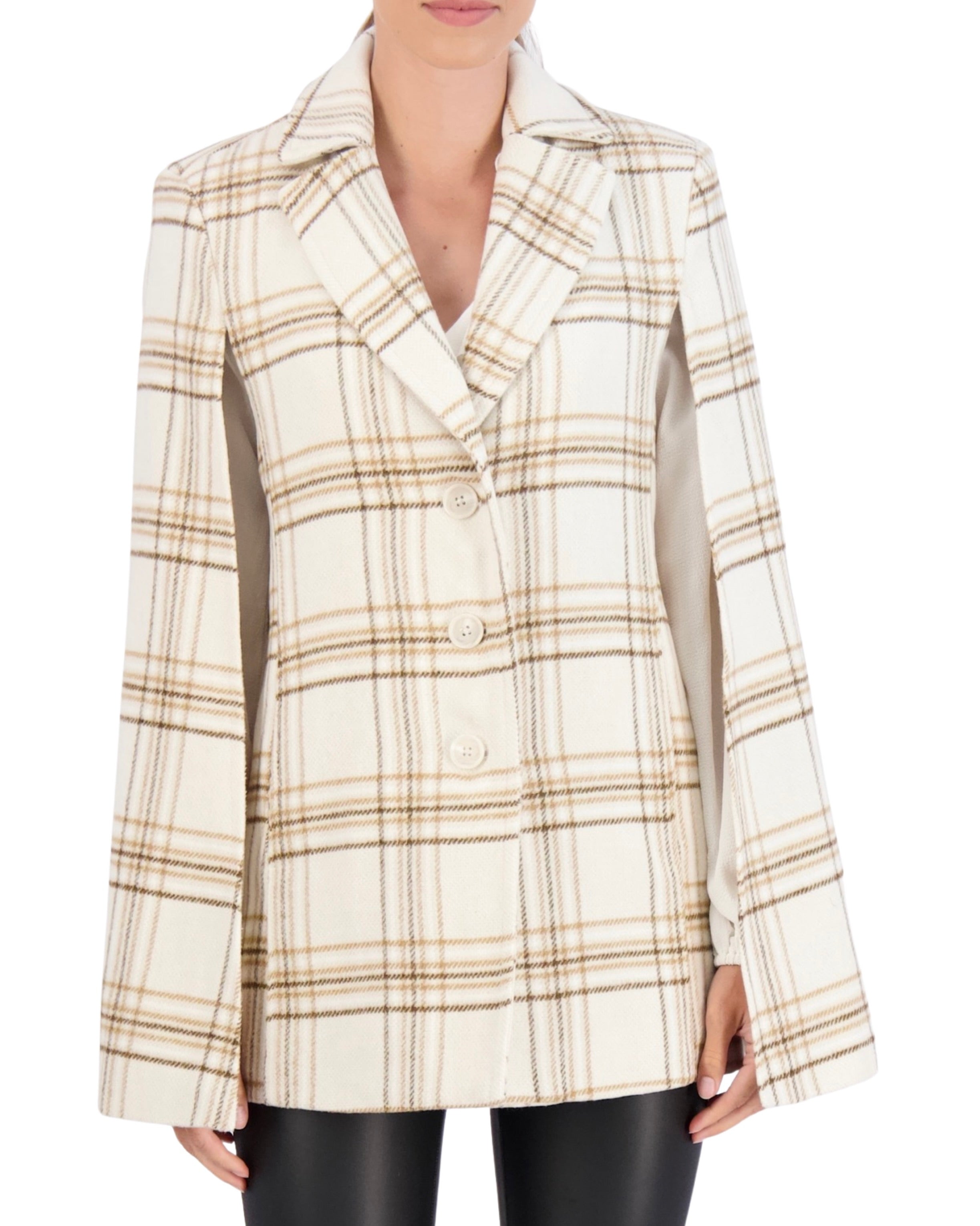 Vegan Cashmere Plaid Cape Jacket