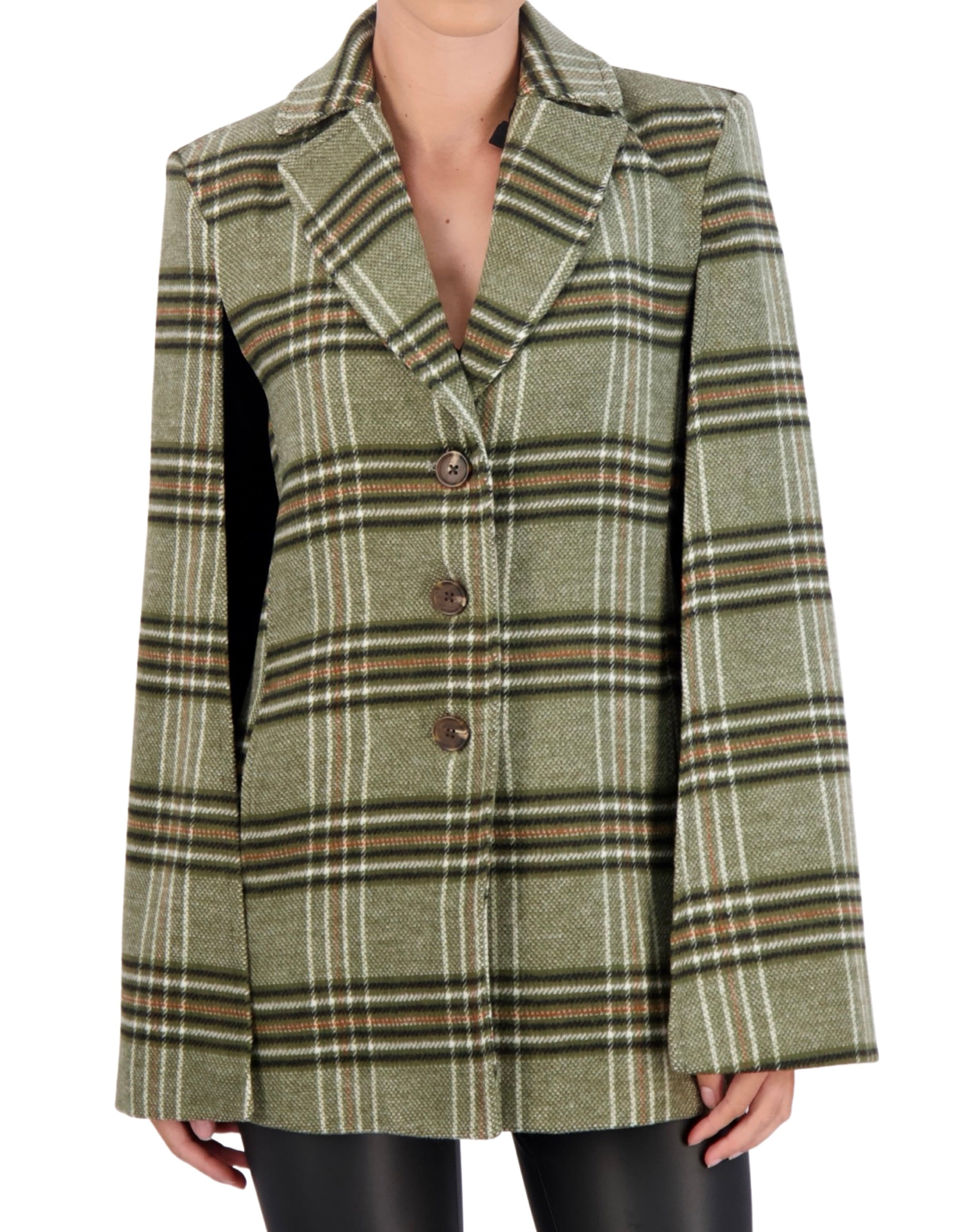 Vegan Cashmere Plaid Cape Jacket