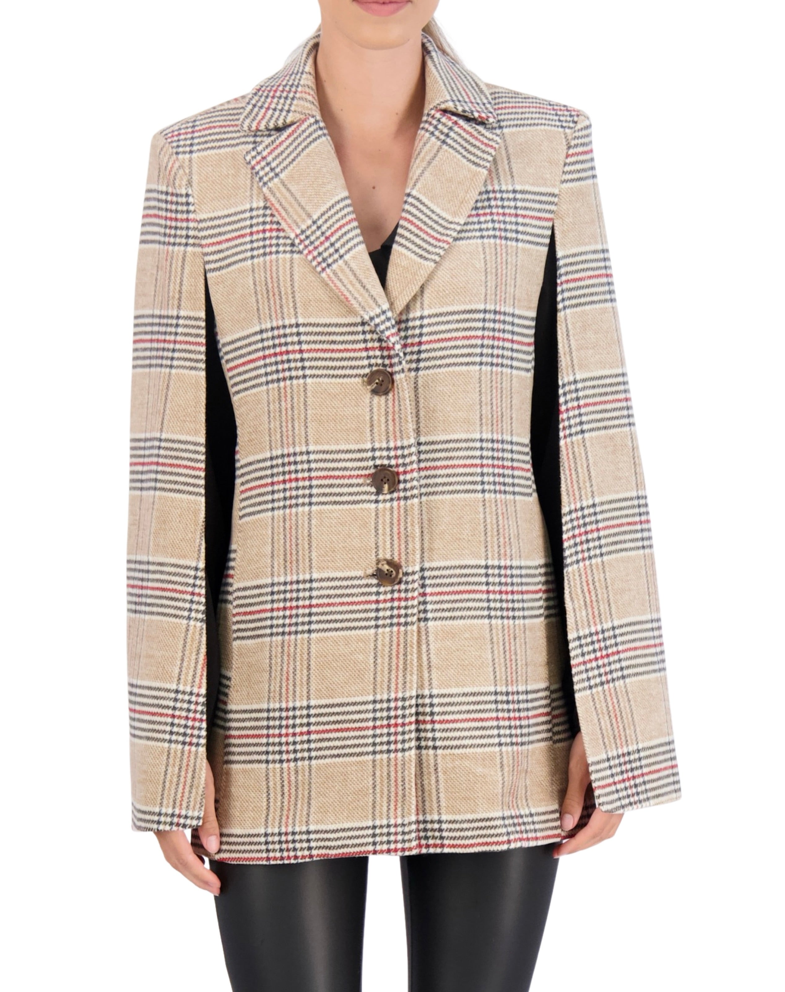 Vegan Cashmere Plaid Cape Jacket