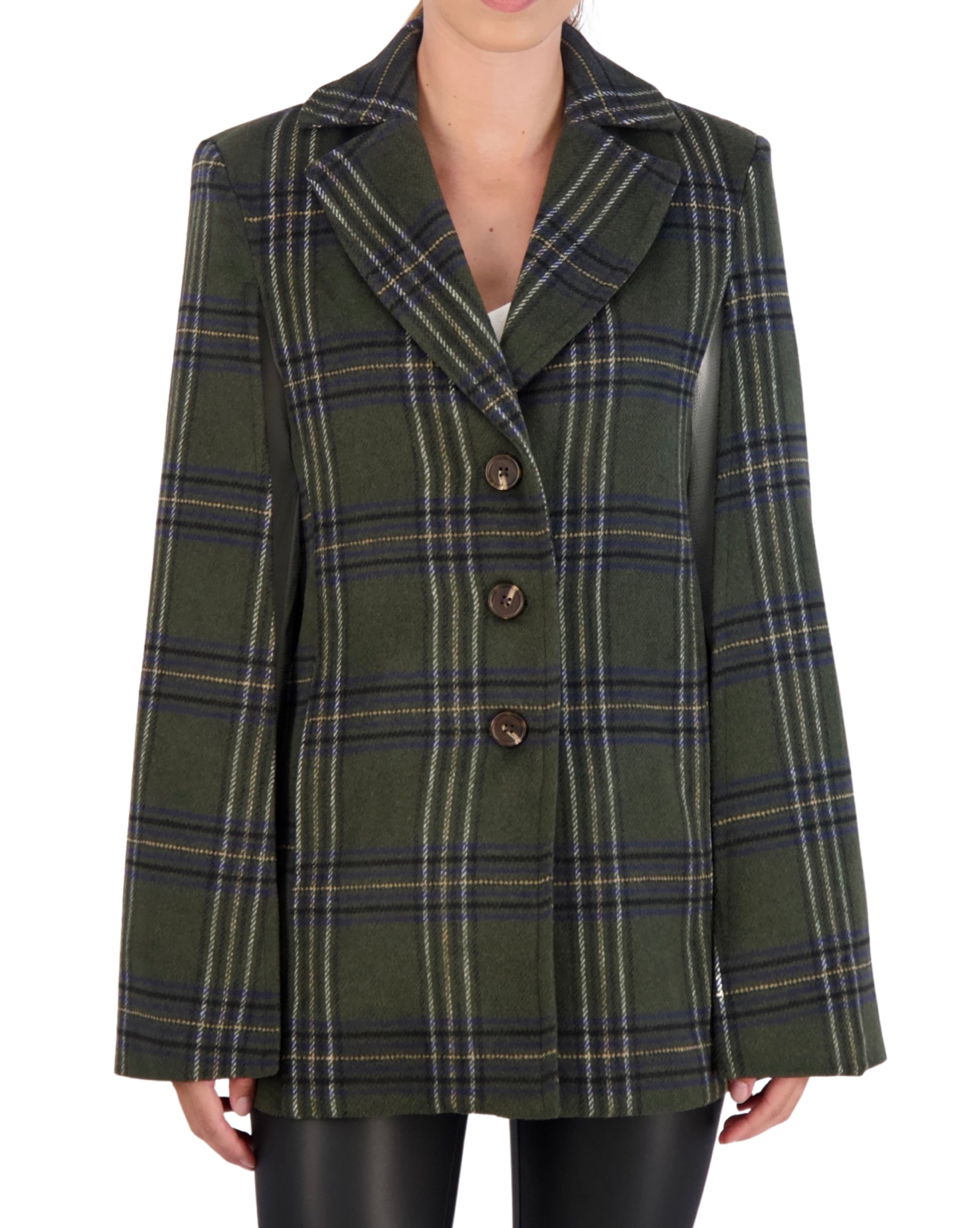 Vegan Cashmere Plaid Cape Jacket