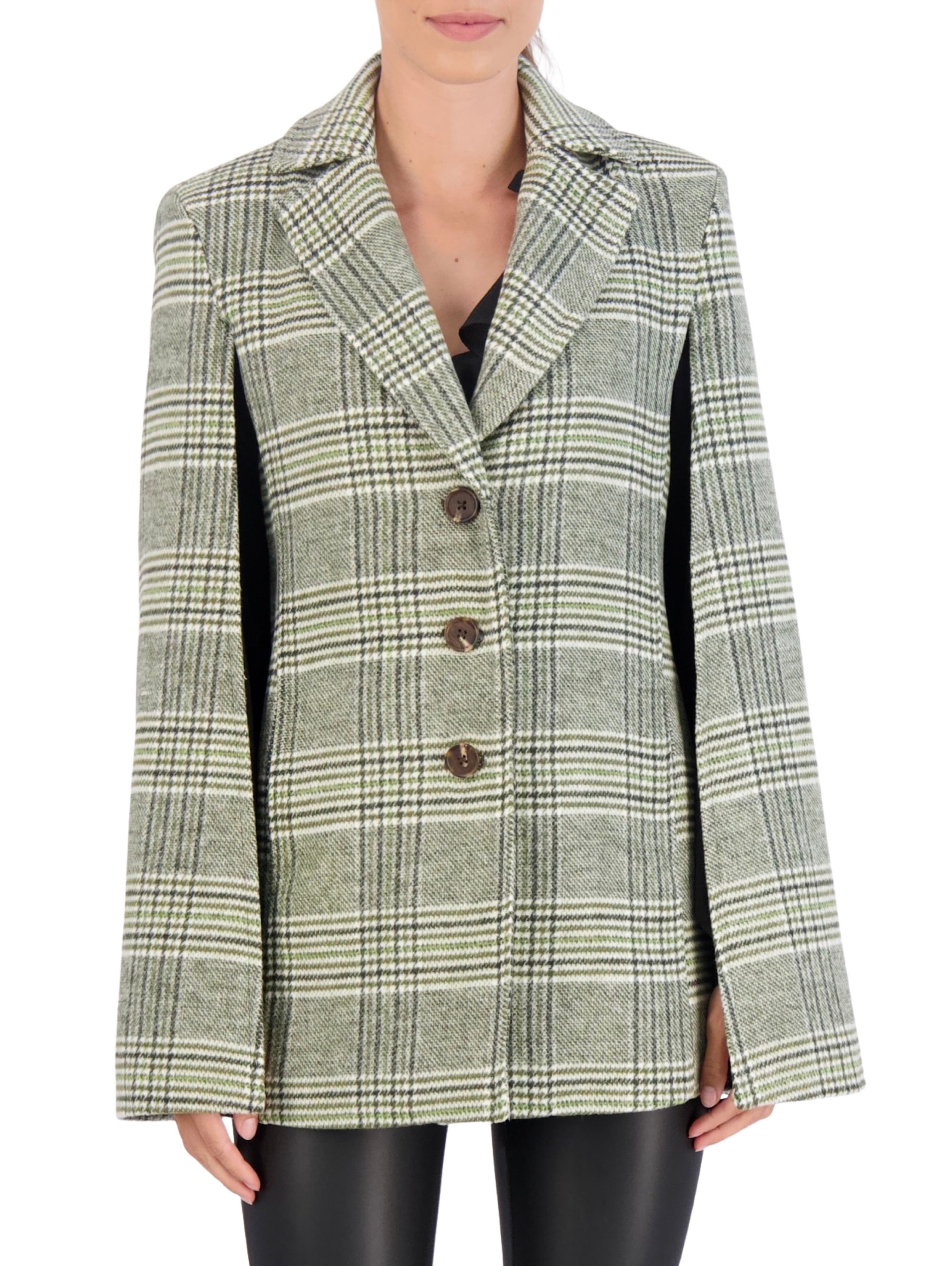 Vegan Cashmere Plaid Cape Jacket